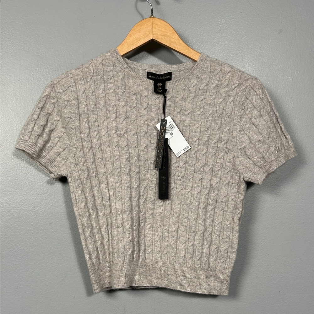 House of Harlow Gray cable knit cashmere sweater crewneck short sleeve M